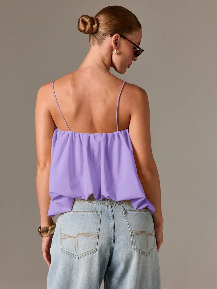 Bohemian Ruched Cami Top With Balloon Hem For Summer