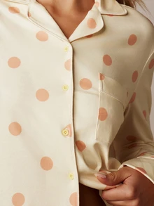 MISSGUIDED Polka Dot Long Sleeve Button-Up Pajama Set With Notch Collar And Elasticated Drawstring Shorts - Yellow - View 4