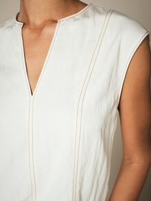 KSTM Top sin mangas con cuello en V, con detalles de pespuntes en contraste y hombros estructurados para el verano - Beis - Ver 6