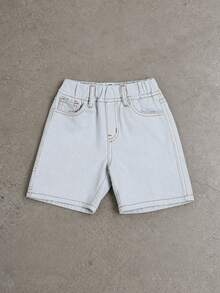 SUMWON Boys Denim Shorts Elastic Waist Pull-On Jean Short With Contrast Stitching Summer Casual Everyday Wear - Blue - View 1