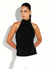 KSTM Halter Neck Top With Open Back And Adjustable Strap - Elegant Backless Design For Evening And Night Out - Black - View 4
