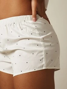 MISSGUIDED Polka Dot Sleep Shorts With Elastic Waistband Soft Lounge Pajama Boxer Style Summer Nightwear - White - View 4
