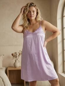 ELLERISSA Vestido de dormir camisola de cetim com renda roxa, tamanho grande - Roxa - Ver 5