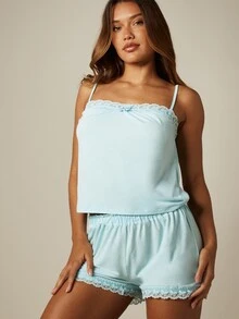 MISSGUIDED Quần short ren dành cho nữ, thích hợp mặc ở nhà. - Màu xanh lam - Xem 4