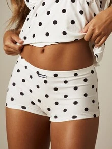 MISSGUIDED Polka Dot Boyshorts With Logo Tab Detail, Soft Stretch Fabric, Cheeky Fit, Summer Everyday Shorts - Black and White - View 3