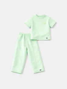 SUMWON Jungen Aloha Vibes Club Co-Ord Set mit grafischem T-Shirt und weiter Jogginghose, Sommer Casual Outfit - Grün - Übersicht 2