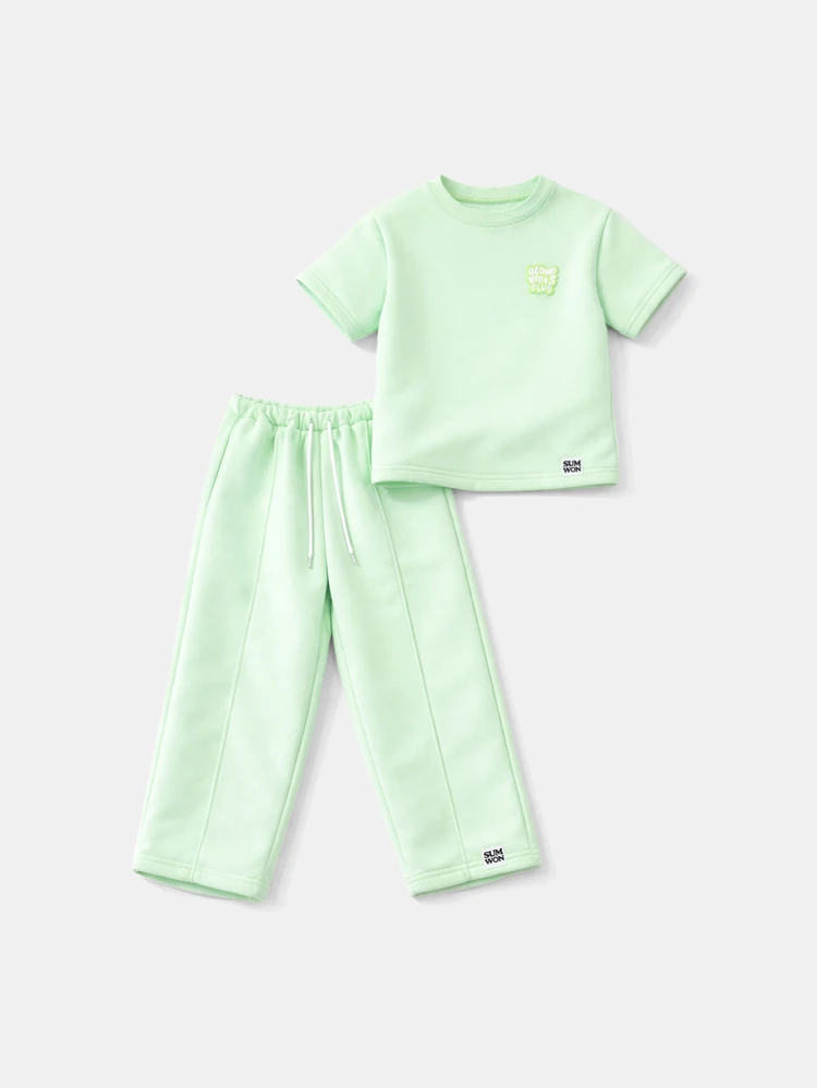 Boys Aloha Vibes Club Co-Ord Set With Graphic Tee And Wide-Leg Sweatpants Summer Casual Outfit