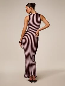 AiiRZ Stripe Knitted Sleeveless Midi Dress For Summer Holiday And Beachside Styling - Multicolor - View 2