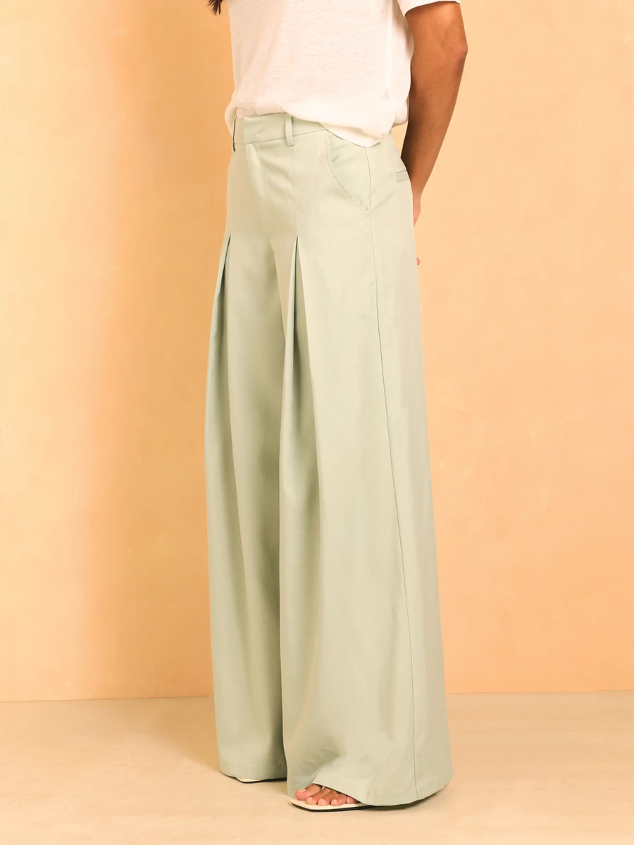 KSTM Wide Leg Pleated Trouser High Waist Flowy Palazzo Pants Spring Summer Office Brunch Business Wear Sage Green Casual Elegant - Green - View 1