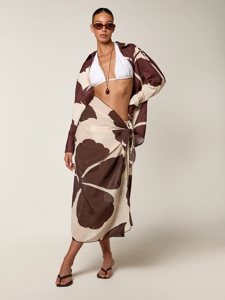 Floral Wrap Sarong Skirt With Tie Waist