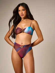 AiiRZ Gold Trim High Waisted Bikini Bottom For Luxury Beach And Poolside Summer Styling - Multicolor - View 5