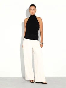 KSTM Halter Neck Top With Open Back And Adjustable Strap - Elegant Backless Design For Evening And Night Out - Black - View 3