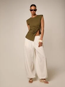 AiiRZ Débardeur en jersey avec détail torsadé asymétrique, nœud latéral et épaulettes. Indispensable pour l'été - Vert - Voir 5