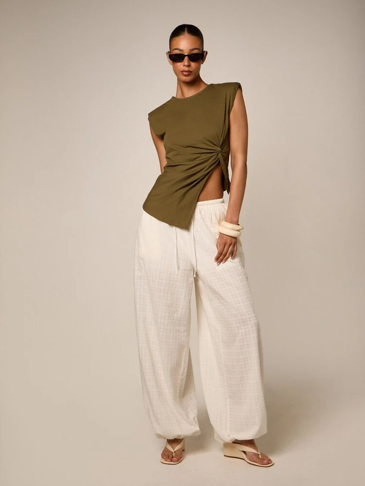 Asymmetric Twist Knot Sleeveless Vest Top