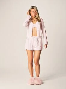 MISSGUIDED 长袖纽扣上衣、短裤和胸罩 - 粉色 - 查看 4
