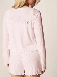MISSGUIDED 长袖纽扣上衣、短裤和胸罩 - 粉色 - 查看 5