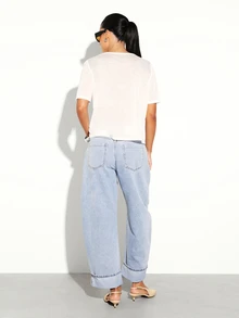 KSTM Quần jeans ống rộng, gấu quần gập, ống lửng, dáng thoải mái, thích hợp cho mùa xuân hè. - Màu xanh lam - Xem 6