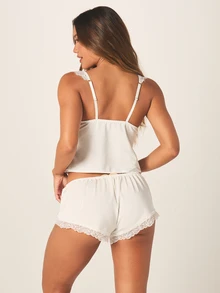 MISSGUIDED 2件套女士性感蕾丝边真丝内衣套装 - 白色 - 查看 2