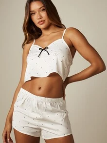 MISSGUIDED Polka Dot Sleep Shorts With Elastic Waistband Soft Lounge Pajama Boxer Style Summer Nightwear - White - View 2