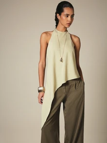 KSTM 露背不对称垂褶吊带上衣，飘逸下摆，适合夏季晚间场合 - 綠色 - 查看 4