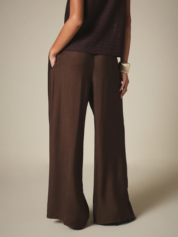 KSTM Wide Leg Palazzo Casual Pants With Drawstring Elastic Waist Flowy Summer Beach Vacation Trousers