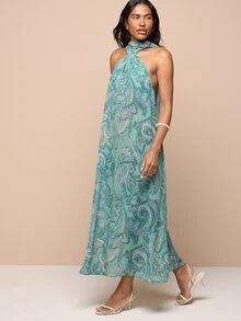 KSTM Đầm maxi cổ yếm in họa tiết Paisley, lưng hở, thắt dây chéo, dáng suông, thích hợp cho kỳ nghỉ hè. - Nhiều màu - Xem 3