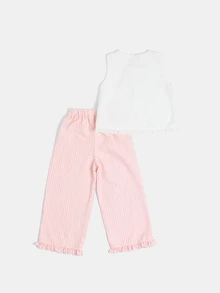 SUMWON Setelan Liburan Musim Panas untuk Anak Perempuan: Atasan Tank Tanpa Lengan Broderie Anglaise dan Celana Panjang Bergaris dengan Hiasan Ruffle - Putih - View 2