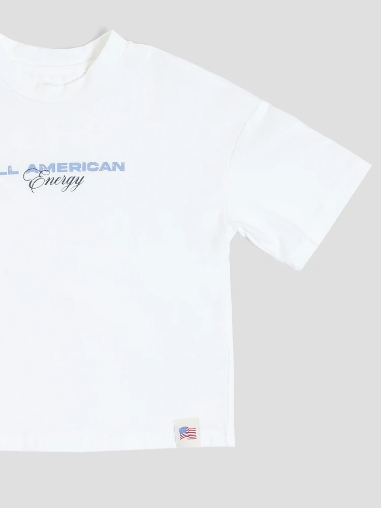 Boys Crew Neck Short Sleeve American Energy Graphic Tee Casual Summer Everyday T-Shirt With Flag Patch , Fourth Of July