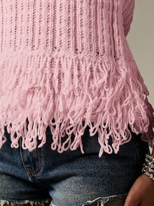 MISSGUIDED 罗纹针织流苏下摆无袖吊带背心，夏季节日波西米亚风 - 淺粉色 - 查看 7