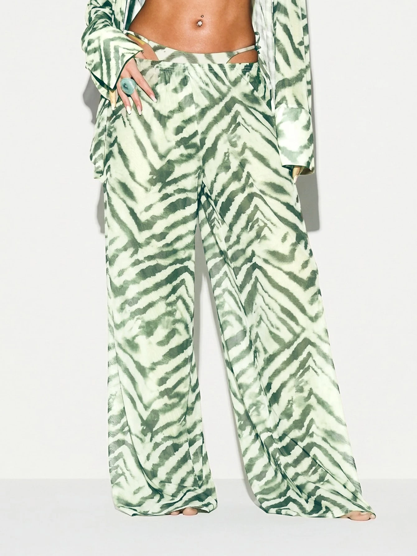 KIZN Tiger Print Wide Leg Satin Beach Trousers