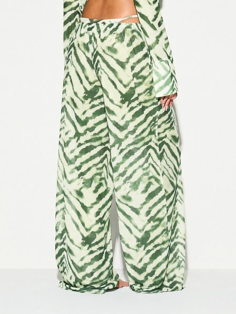 KIZN Tiger Print Wide Leg Satin Beach Trousers