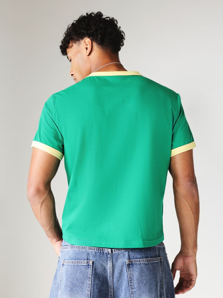 Brazil Graphic Ringer Tee Shrunken Fit Crewneck Short Sleeve Casual Summer T-Shirt With Contrast Trim