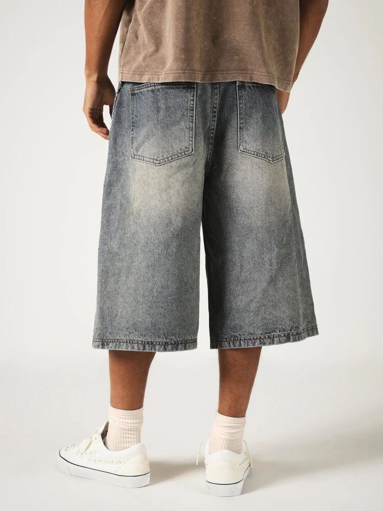 Carpenter Denim Jorts Baggy Wide Leg Shorts With Chain Detail Distressed Washed Summer Street Style