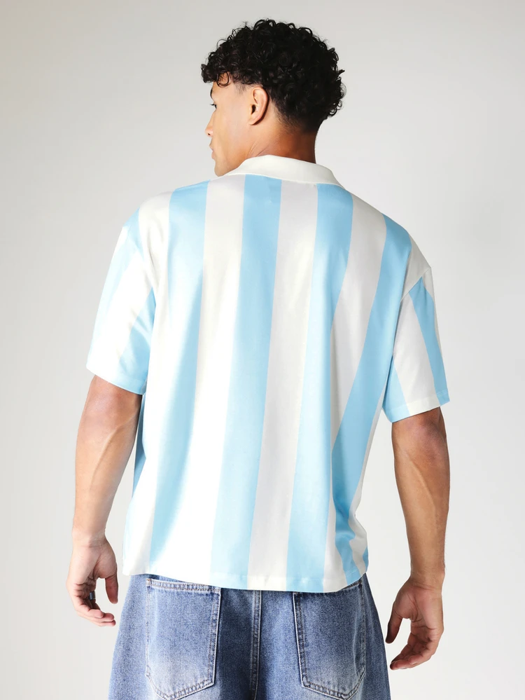 Camisa Polo de Listras Verticais com Logo e Gola Casual Ajuste Quadrado