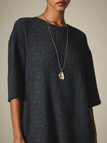 KSTM Textured Crinkle Co-Ord Two-Piece Set With Relaxed Top And Wide-Leg Palazzo Trousers Brunch Dark Grey Winter Casual - Grey - View 5