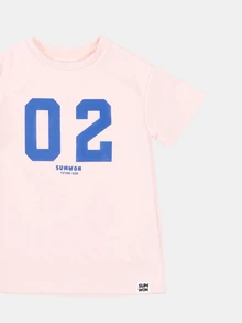 SUMWON Future Icon Number 02 Graphic Print Crew Neck Short Sleeve Tee For Young Girls - Pink - View 4