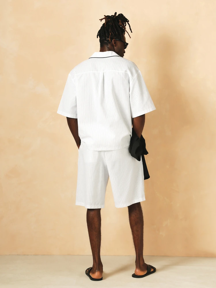 Atelier Striped Short Sleeve Camp Collar Co-Ord Shirt With Contrast Piping Detail Summer