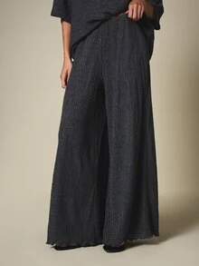 KSTM Textured Crinkle Co-Ord Two-Piece Set With Relaxed Top And Wide-Leg Palazzo Trousers Brunch Dark Grey Winter Casual - Grey - View 4