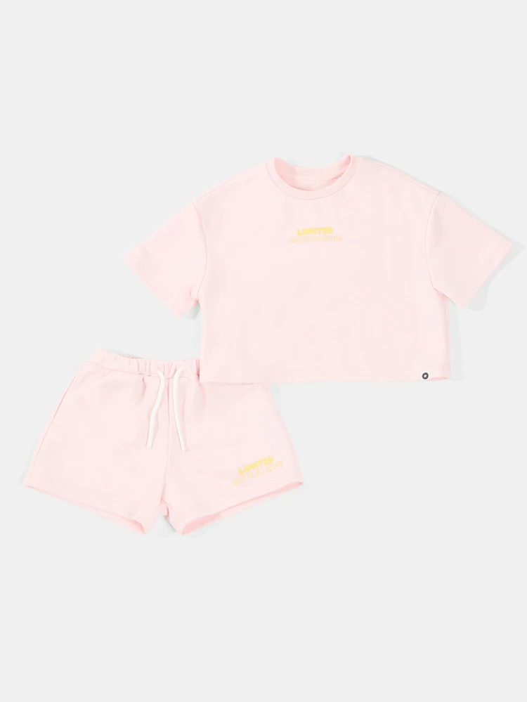 Conjunto de top corto estampado y mini shorts a juego con estampado de edición limitada de club, conjunto de vacaciones de verano