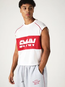 SUMWON Débardeur ajusté avec logo imprimé en gras et design color block - Rouge et Blanc - Voir 5