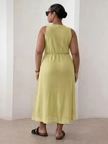 ELLERISSA Vestido midi de punto waffle con botones delanteros en talla grande amarillo - Amarillo - Ver 5
