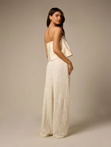 AiiRZ Quần ống rộng đính sequin, có dây rút ở eo, thích hợp cho các buổi tiệc tối và các dịp lễ hội. - Màu be - Xem 2