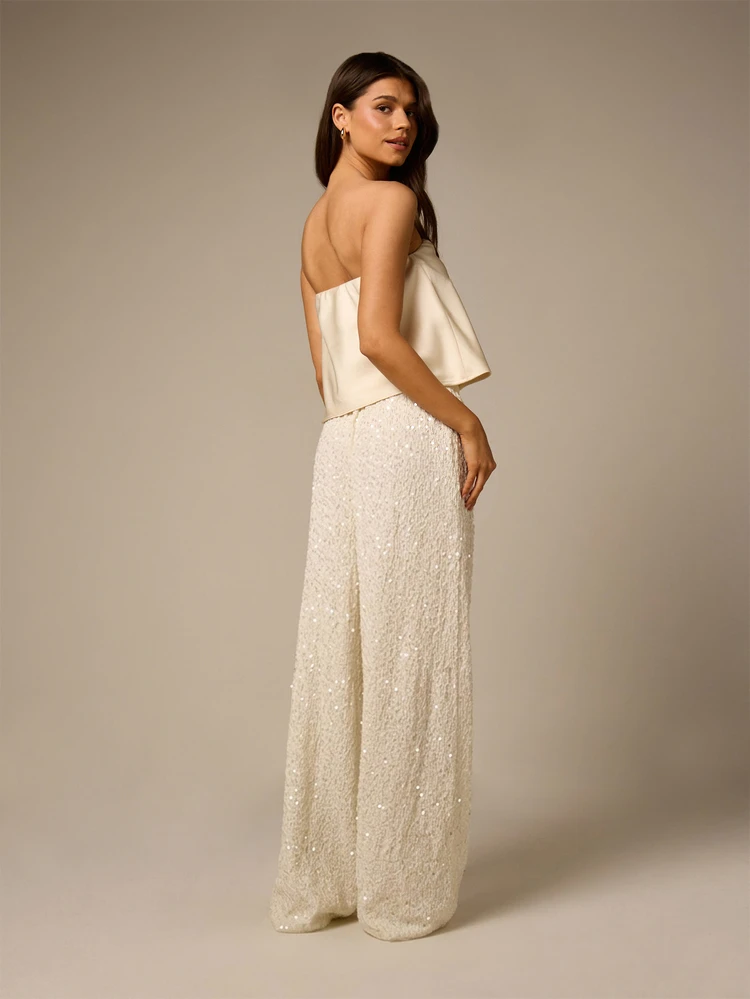 Wide Leg Sequin Trousers With Drawstring Waist