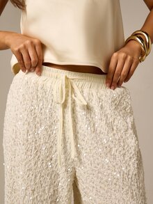 AiiRZ Quần ống rộng đính sequin, có dây rút ở eo, thích hợp cho các buổi tiệc tối và các dịp lễ hội. - Màu be - Xem 5