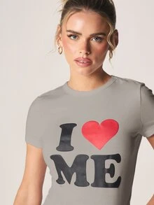 MISSGUIDED 我爱我自己图案短款圆领短袖T恤 - 灰色 - 查看 4