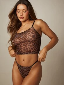 Missguided x Playboy Bộ đồ lót Dream Girl họa tiết da báo gồm áo hai dây và quần lọt khe bằng vải lưới, điểm nhấn là chi tiết đính đá lấp lánh. - Nhiều màu - Xem 1