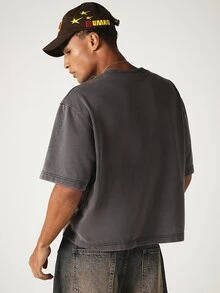 SUMWON Studios USA Racing Graphic Oversized Cropped Tee With Multi-Badge Print And Vintage Washed Finish - Grey - View 6