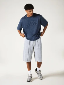 SUMWON Oversized Boxy Fit Acid Washed T-Shirt With Lost Angels Embossed Gothic Letter Graphic - Blue - View 3