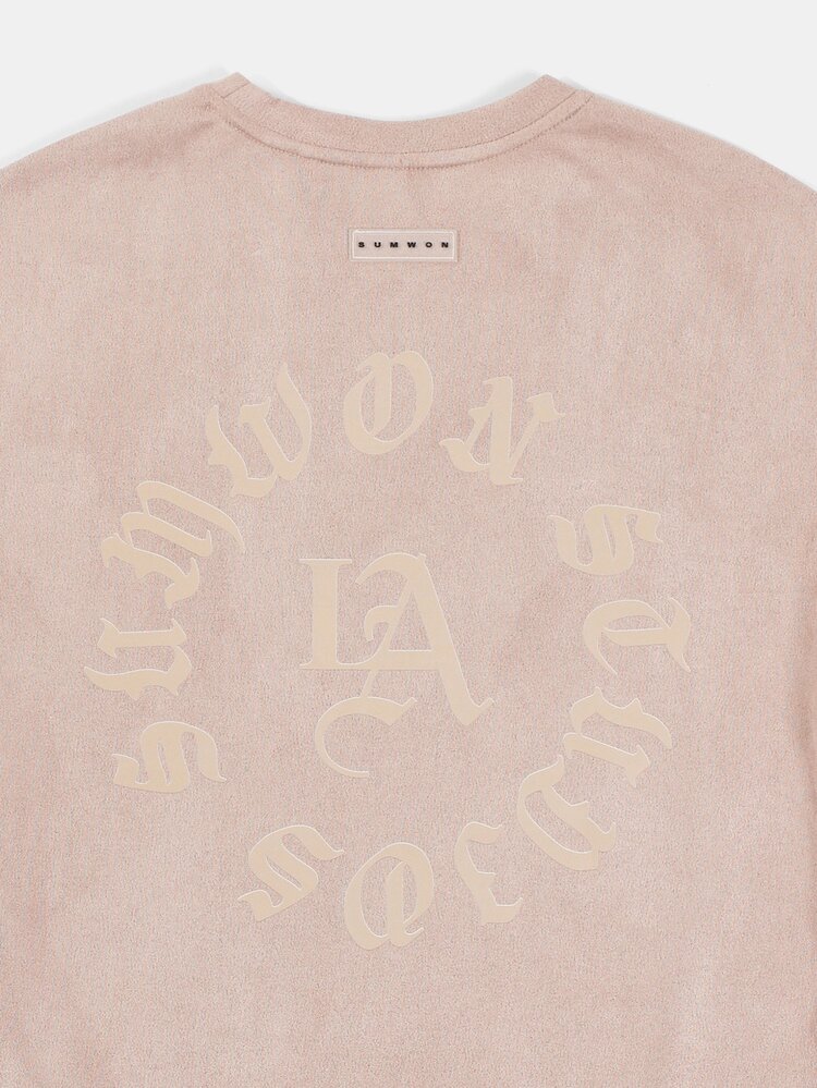 T-shirt a maniche corte con scollo a girocollo in texture scamosciata per ragazzi pre-adolescenti con stampa della città di LA sul davanti e sul retro