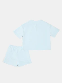 SUMWON Tween T-Shirt Co-Ord Set With Crew Neck Summer Fruit Cherry Shell Scatter Print And Matching Shorts - Blue - View 2